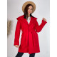 Dámsky kabát s kapucňou a opaskom - červený