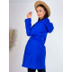 Dámsky kabát s kapucňou a opaskom - modrý