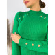 Dámske pletené rolákové šaty so zlatými gombíkmi FENDELA - zelené