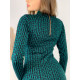 Dámske pletené rolákové šaty s opaskom a zipsom FND - zelené