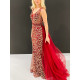 Exkluzívne dlhé dámske spoločenské šaty s odnímateľnou tylovou sukňou - červené 
