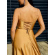 Exkluzívne dlhé saténové spoločenské šaty s razporkom - zlaté