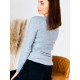 Dámsky pletený sveter s véčkovým výstrihom - sivý