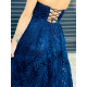 Dámske modré exkluzívne spoločenské šaty s čipkou Arabel