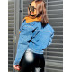 Dámska exkluzívna rifľová bunda s kožušinou ALEX modro-hnedá