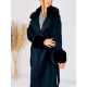 Dámsky čierny zimný kabát s kožušinou a opaskom 