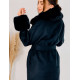 Dámsky čierny zimný kabát s kožušinou a opaskom 