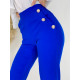 Dámske elegantné nohavice s vysokým pásom a gombíkmi - modré
