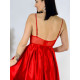 Dámske dlhé saténové spoločenské šaty s čipkou - červené