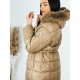 Dámska prešívaná zimná bunda s kožušinovou kapucňou - hnedá