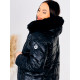 Dámska prešívaná zimná bunda s kožušinovou kapucňou - čierna
