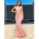 Exkluzívne dlhé dámske spoločenské šaty s odnímateľnou tylovou sukňou - ružové BB