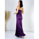 Dámske dlhé korzetové saténové šaty s rozparkom - fialové