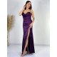 Dámske dlhé korzetové saténové šaty s rozparkom - fialové
