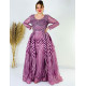 Luxusné dlhé dámske spoločenské šaty s vlečkou a dlhým rukávom - fialové