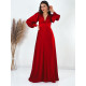Exkluzívne dlhé saténové spoločenské šaty s véčkovým výstrihom - červené