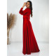Exkluzívne dlhé saténové spoločenské šaty s véčkovým výstrihom - červené