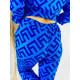Dámsky modrý luxusný nohavicový kostým ANELA