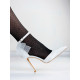 Dámske saténové sandále s mašľou na vysokom opätku - biele