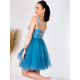 Dámske krátke áčkové šaty s tylovou sukňou - modré