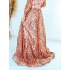 Exkluzívne dámske dlhé spoločenské šaty s flitrami pre moletky - ružové