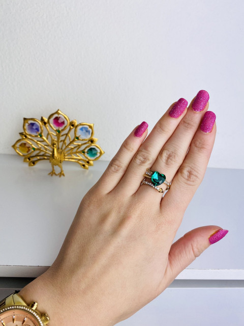 Dámsky zlato-zelený prsteň 