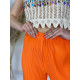 Letné dámske plisované široké nohavice - oranžové