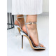 Exkluzívne dámske sandále s ozdobnými kamienkami na vysokom opätku - strieborné