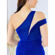 Dámske luxusné trblietavé spoločenské šaty s razporkom - modré