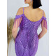 Dámske fialové trblietavé spoločenské šaty s flitrami MERLY