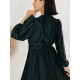 Dámske dlhé saténové šaty s dlhým rukávom Vanes - čierne
