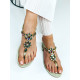 Exkluzívne dámske zelené prešívané sandále s kamienkami