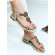 Exkluzívne dámske zelené prešívané sandále s kamienkami