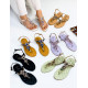 Exkluzívne dámske zlaté prešívané sandále s kamienkami