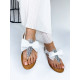 Dámske biele sandále s kamienkami a tylovou mašľou