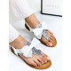 Dámske biele sandále s kamienkami a tylovou mašľou