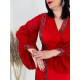 Červené spoločenské šaty pre moletky s kamienkami a zdobenými rukávmi