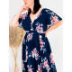 Dámske spoločenské šaty s kvetovanou potlačou pre moletky - modré - AFORA