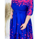Spoločenské modro-ružové šaty s viazaním v páse pre moletky