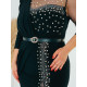 Luxusné spoločenské šaty s perlami a opaskom pre moletky - čierne