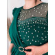 Luxusné spoločenské šaty s perlami a opaskom pre moletky - zelené