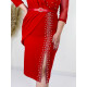 Luxusné spoločenské šaty s perlami a opaskom pre moletky - červené