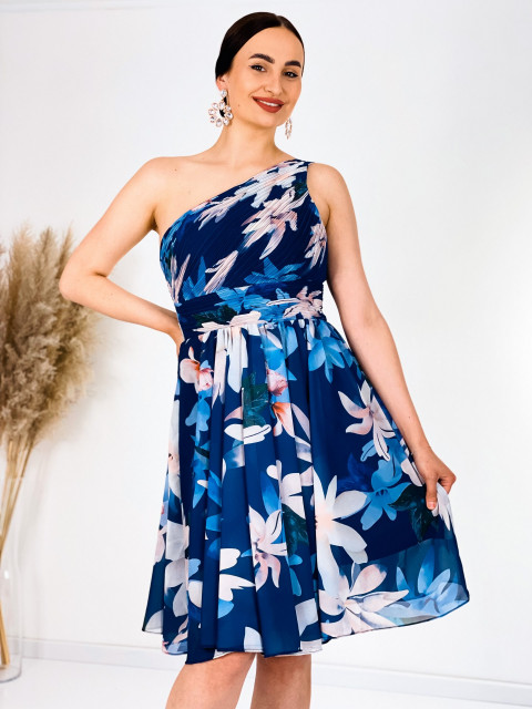 Dámske kvetované spoločenské šaty DITA - modré