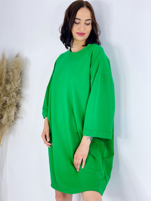 Dámske zelené oversize teplákové šaty s trojštvrťovým rukávom
