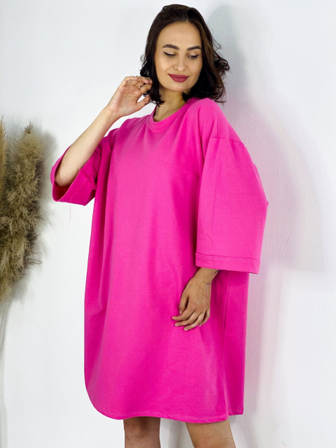 Dámske ružové oversize teplákové šaty s trojštvrťovým rukávom