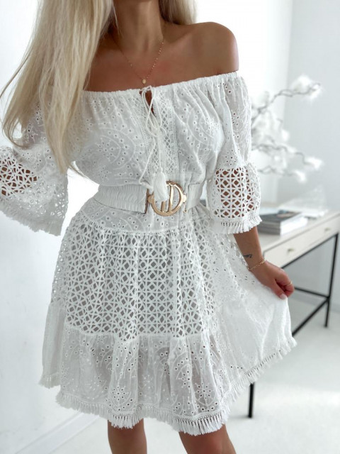Dámske krátke madeirové biele šaty KORFU