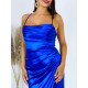 Exkluzívné modré saténové spoločenské šaty s razporkom PERLA