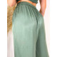Saténové dámske široké nohavice s vysokým pásom - zelené