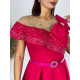 Dámske áčkové šaty pre moletky s mašľou a opaskom - ružové