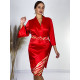 Dámske červené saténové spoločenské šaty s opaskom pre moletky